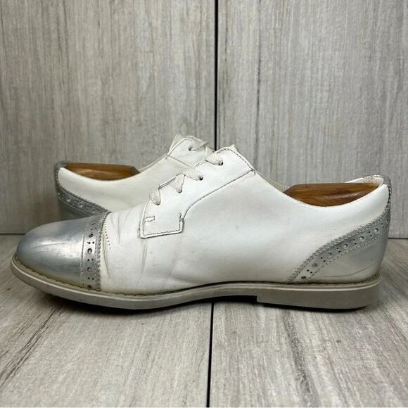 G/Fore G4 Gallivanter Cap Toe Leather Gold Sneaker Cleat Shoe Womens Size 9.5 - Picture 2 of 10